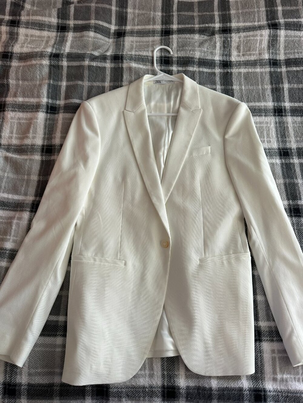 Zara Ivory Tuxedo Blazer Women’s L Cream Minimalist Tailored Jacket Old Money - Picture 4 of 12